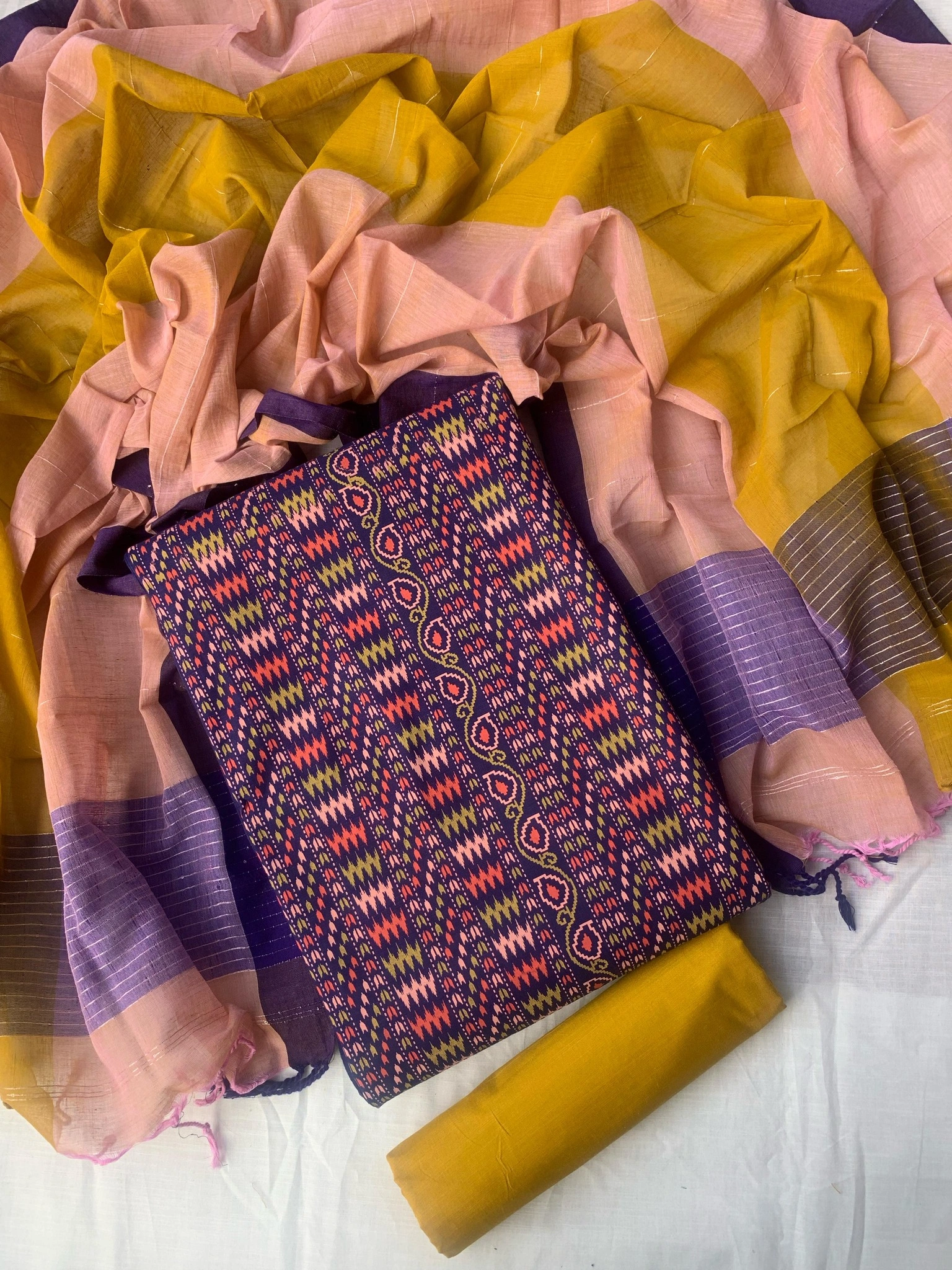 Unstitched Slub cotton three-piece.